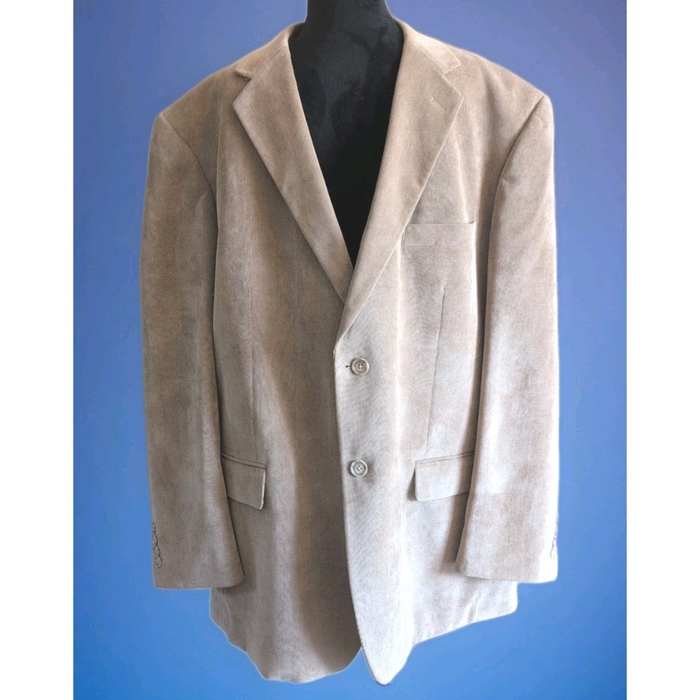 48R Jones New York Mens Two Button Beige Blazer‎ Fine Wale Corduroy Jacket EUC